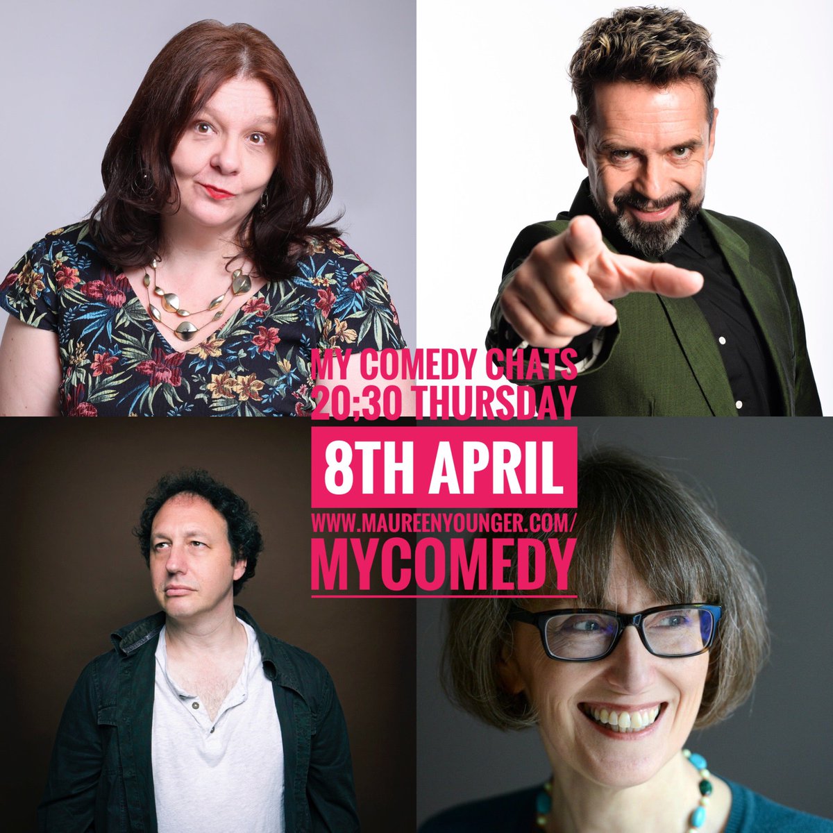 maureenyounger's tweet photo. Fantastic line up for our April #mycomedychats with #philnichol @CareyMarx @janehill64 & me! Sign up via https://t.co/uUTYphzhQv
#mycomedychats #comedy @MYComedyBrum @MYComedyLondon @MYComedyCov @MYComedyLeics #mycomedy #comedians #comedyonline #onlinecomedy #chatshow https://t.co/J27EGUm6O1