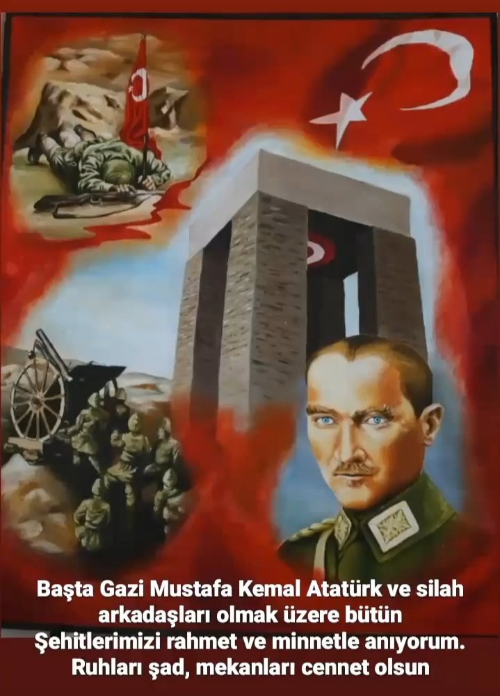"Vurulmuş tertemiz alnından, uzanmış yatıyor,
Bir hilâl uğruna, yâ Rab, ne güneşler batıyor!
Ey, bu topraklar için toprağa düşmüş, asker!
Gökten ecdâd inerek öpse o pâk alnı değer."