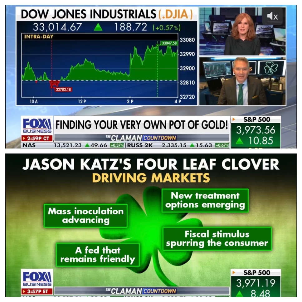 JasonKatzUBS's tweet photo. I joined @LizClaman, @ClamanCountdown, and @FoxBusiness this afternoon to share my St. Patrick's Day themed market outlook. Please see the link below:

https://t.co/g8HniYZp1P https://t.co/CfUa88TuYW