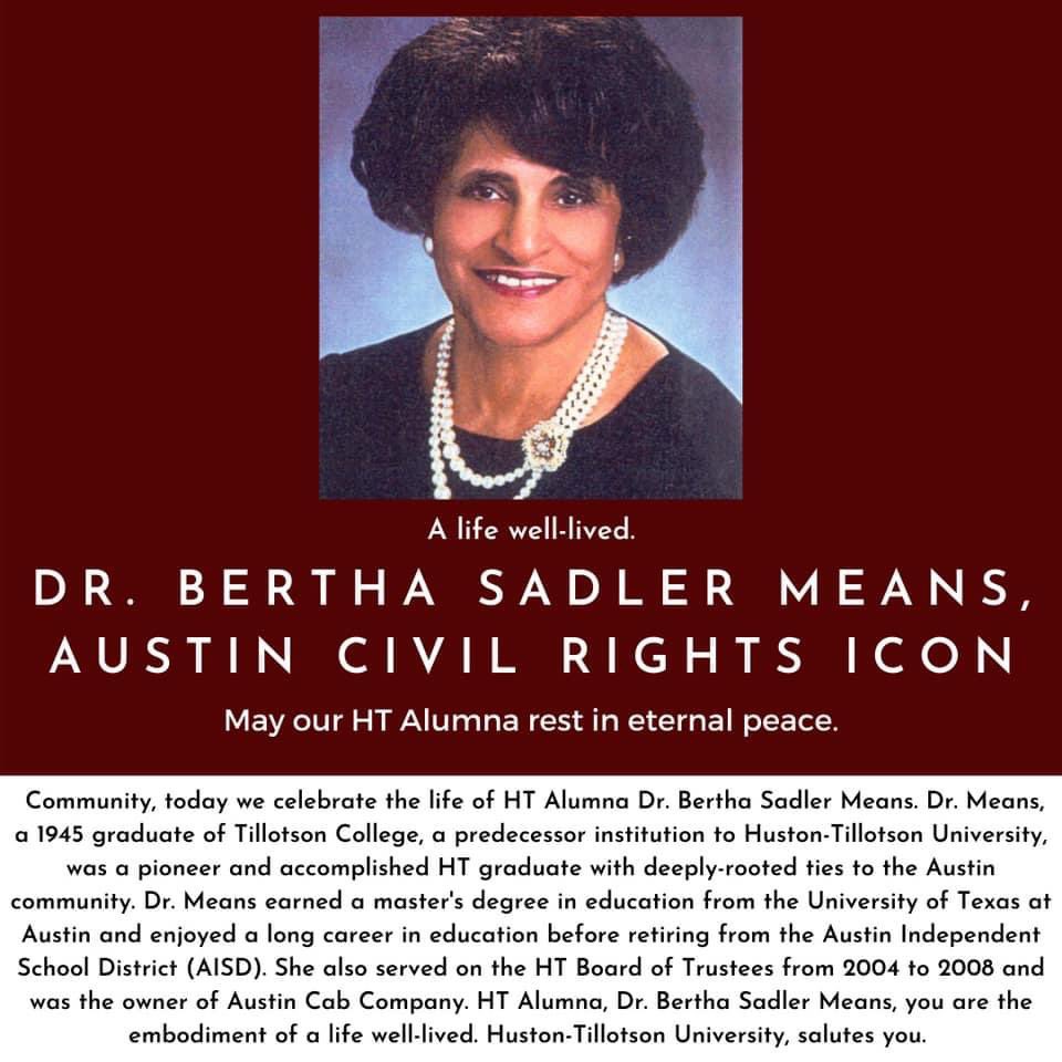 colettedpb's tweet image. I have wonderful memories of Dr. Means mesmerizing me as she danced the night away at 90+ years old, learning from her at her namesake school, and watching her walk into event after event ‘dressed to the nines’ commanding the room. A civil rights icon. A jewel in Austin.