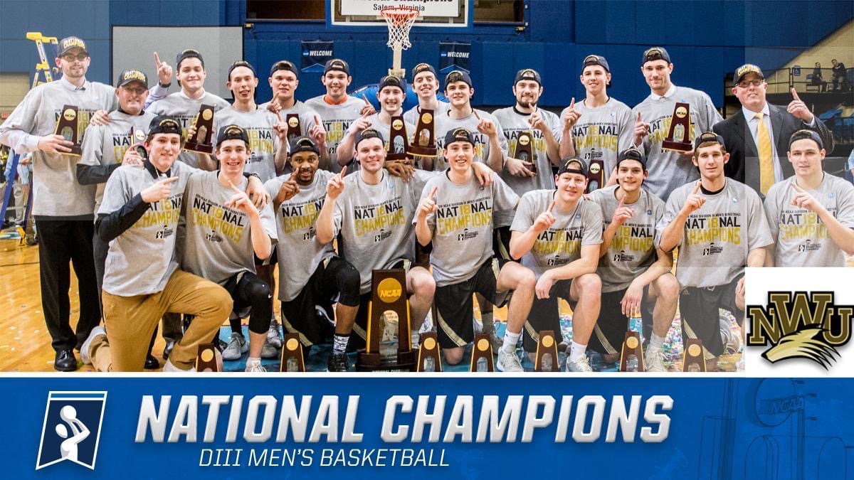 NEWesleyan's tweet photo. Flashback to 2018 and our favorite St. Patrick's Day when we had a little bit of luck on our side and a whole lot of grit and talent! #NationalChampions #pwolfnation @NWUSports @nwubasketball https://t.co/DvgibzcuWC