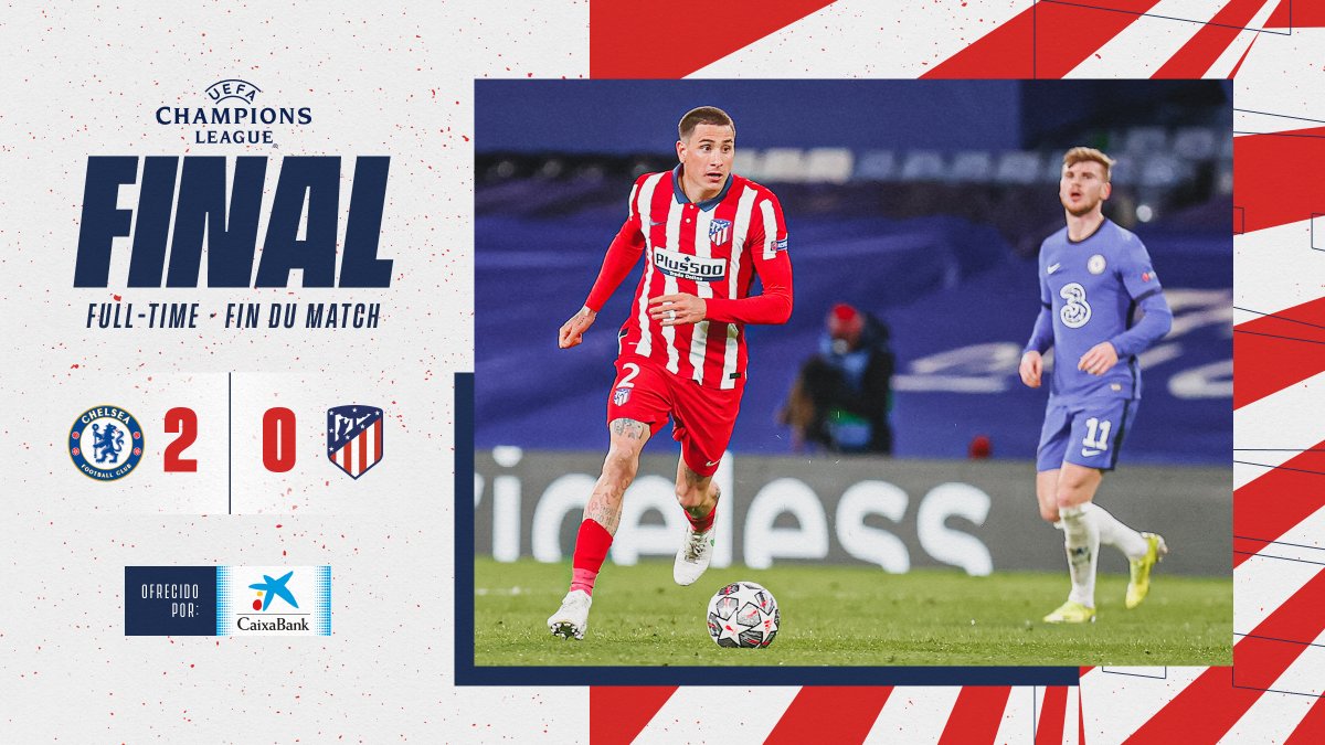 Atleti's tweet photo. ⏱ 90'+5' | #ChelseaAtleti 2⃣-0️⃣

⏹ Final del partido en Londres.

⭐ #UCL https://t.co/WB9tepPBov