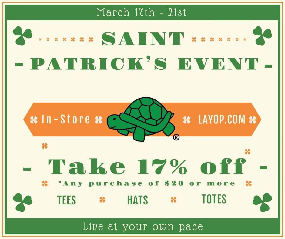 layop's tweet image. It’s your Lucky Day 🍀 

Save 17% on any purchase of $20 or more at LAYOP.com 💚 🐢☘️ 

Use Code: SHAMROCK at checkout #LAYOP

#StPatricksDay