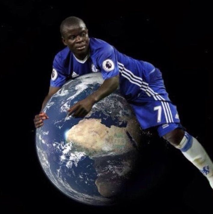 FootyHumour's tweet photo. 70% of the Earth is covered by water. The rest? Covered by Kante. https://t.co/Eruv48D0xB