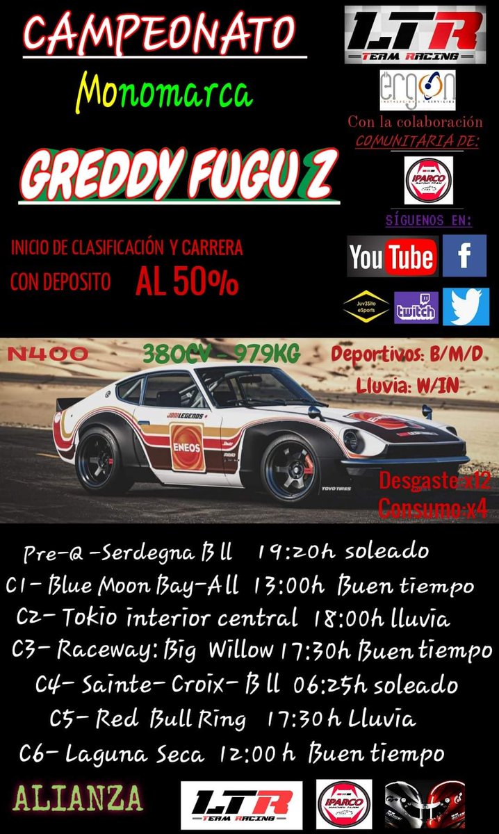 missyhard88's tweet photo. Esté viernes empieza el cameponato GREDDY FUGU Z!

Organización: @CarlosM05682829
LOKOS Racing Team

Vamos que empieza ya!!!!

🌟🌟🌟🌟🌟🌟🌟🌟🌟🌟🌟

#GOCODEX https://t.co/uErKzBW7eK