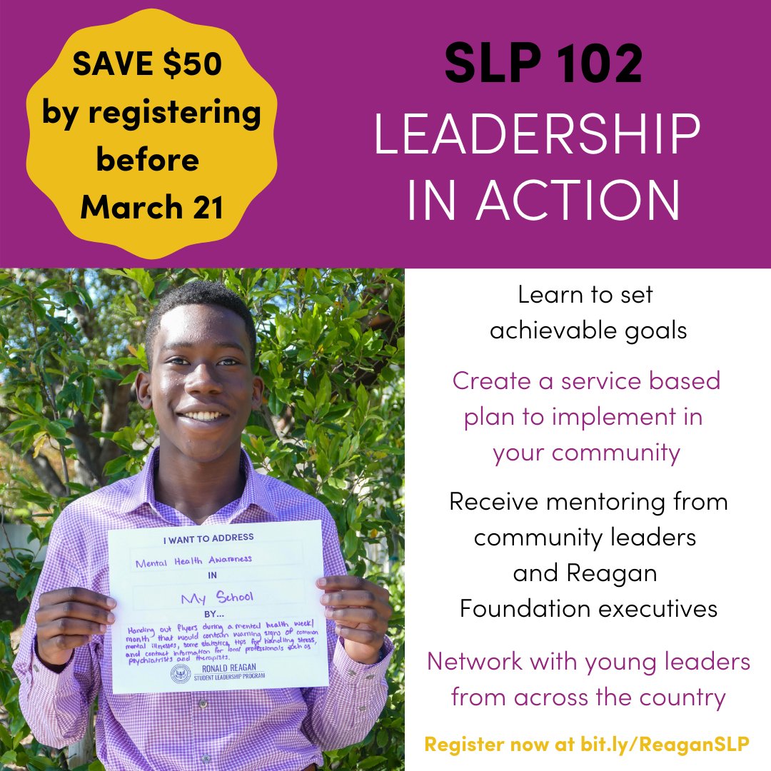 RonaldReaganEDU's tweet photo. Imagine inspiring an entire community! Now make that dream a reality. Don’t wait! Sign up for SLP 102 today! https://t.co/k2uXB7JTR1
#studentleadershipprogram #summerprogram #virtuallearning #youngleadership #youngleaders #leadershipskills #leadershipdevelopment #RonaldReagan https://t.co/IK1t8EFKLk