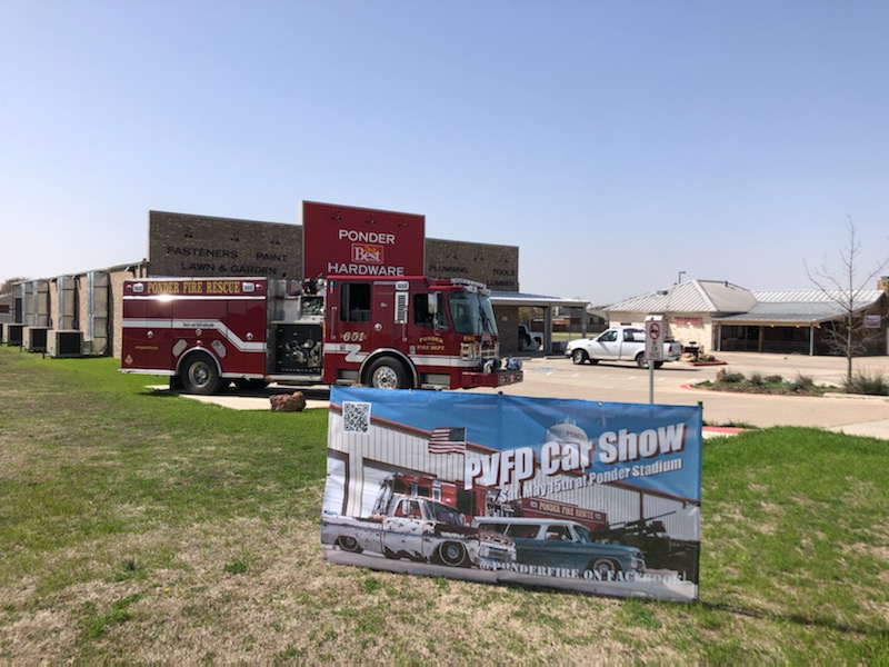 fire650's tweet photo. Look at what we have here #PonderTexas... The banners are up for the #PVFD2021CarShow!!

May 15th at Ponder Stadium. https://t.co/2BzauZF8AM