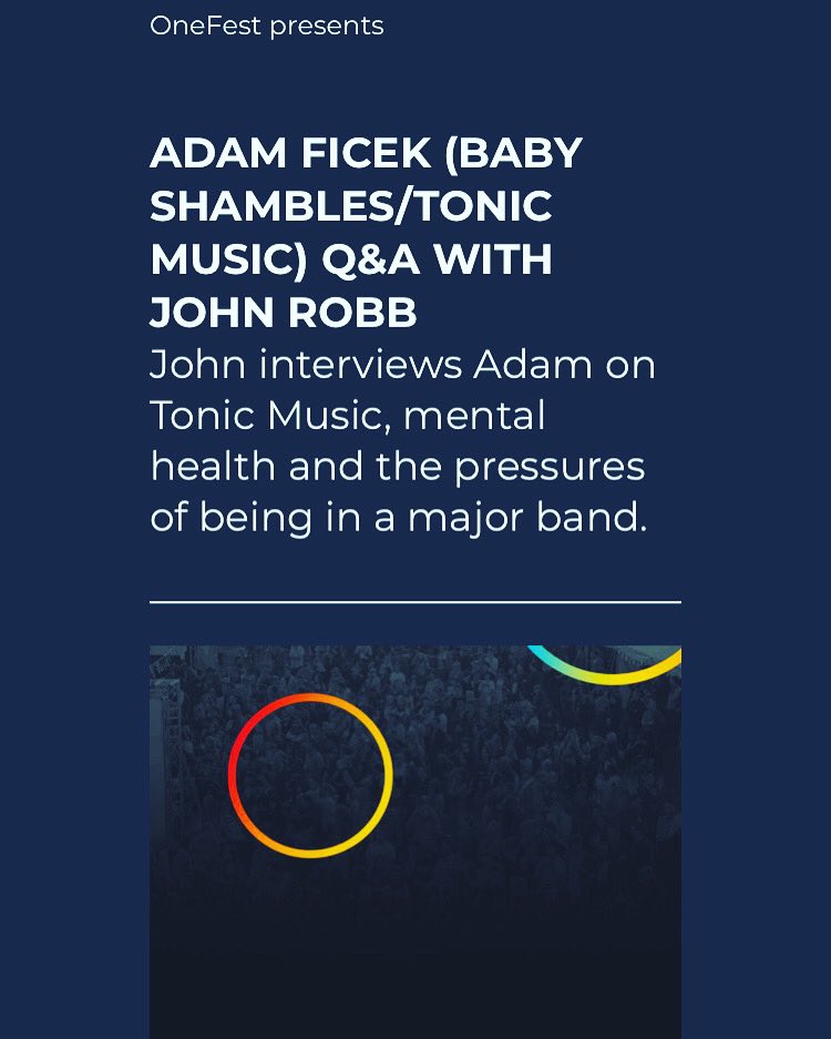 Looking forward to recording this for @onefestuk and @johnrobb77 
Chatting all things @TonicMusicMH @ukbapam & @HelpMusiciansUK 
Drawing from my band, DJ and solo experience alongside clinical psychotherapy. 
#adamficek #onefest #bapam #tonicmusicformentalhealth #tonicrider