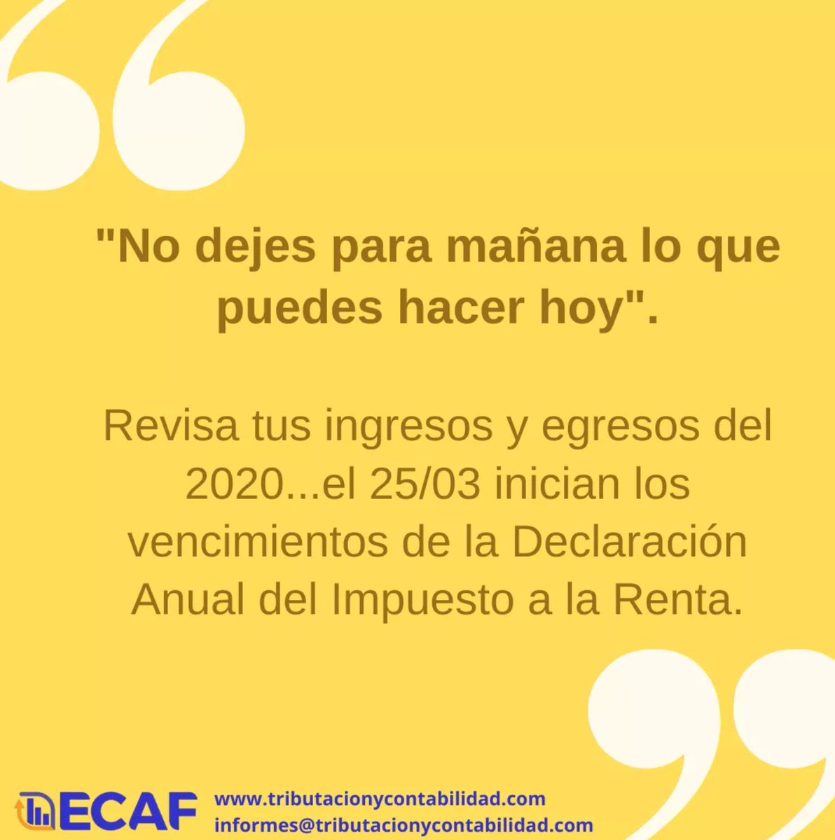 ECAFTributarios's tweet photo. #AlertaTributaria El 25/03 se inicia el cronograma de vencimientos para la Declaración Jurada Anual del Impuesto a la Renta 2020.
@SUNATOficial #Renta2020 https://t.co/4VvJvSgk5C