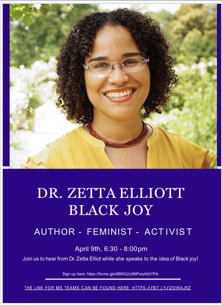 Dr. Zetta Elliot, award winning Canadian-American poet, playwright &amp; author will join Rick Hansen for an evening dedicated to exploring the idea of Black Joy.
Zetta is a brilliant speaker and listening to her will be a treat going into our Spring Break! <a href="/PLloydHenry/">Phiona Lloyd - Henry</a>  <a href="/JasSidhu05/">Jas Sidhu</a>