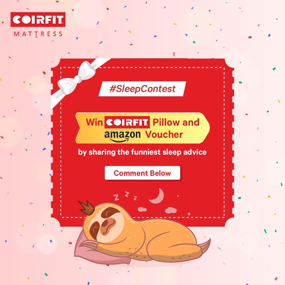 coirfit's tweet photo. #ContestAlert
Share the funniest sleep advice that you have received.
If your advice will make us laugh then you will be getting a Coirfit Pillow or Amazon Shopping Voucher...
#Contest #WinPrize #SleepDayContest #Quiz #PlayContest #Win #Coirfit #SleepContest #Mattress #Sleep https://t.co/2NZy2Flwqu