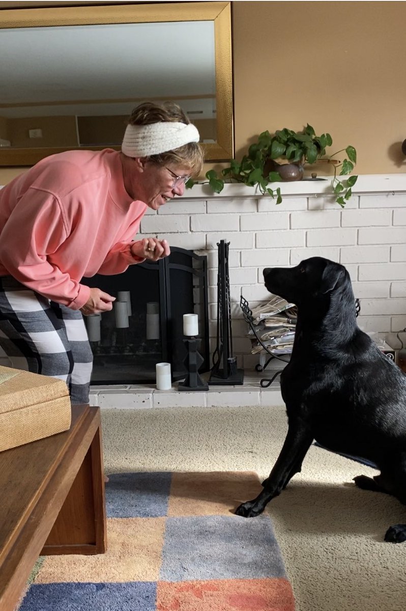 Mom is so cute, every morning she does tricks with Kodi and then bends down and whispers: you gonna have a good day? You gonna be a good boy? before she feeds him breakfast