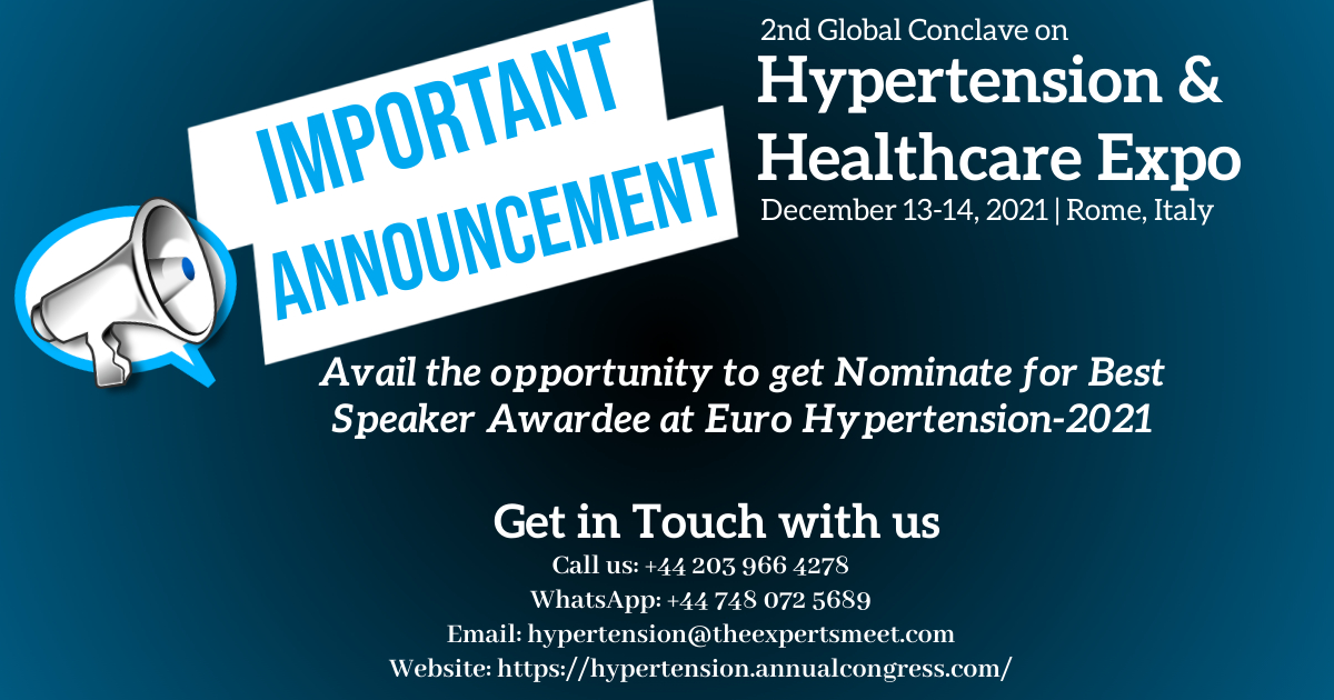 hyper_2020's tweet image. Don't miss out on the chance to meet 100+ delegates at one stage #hypertension2020. Clutch your slot now at "2nd Global Conclave on #Hypertension and #Healthcare Expo". Book your slot now at hypertensionevents.blogspot.com
call us at: +44 203 966 4287
#cardiology #hypertension #healthy