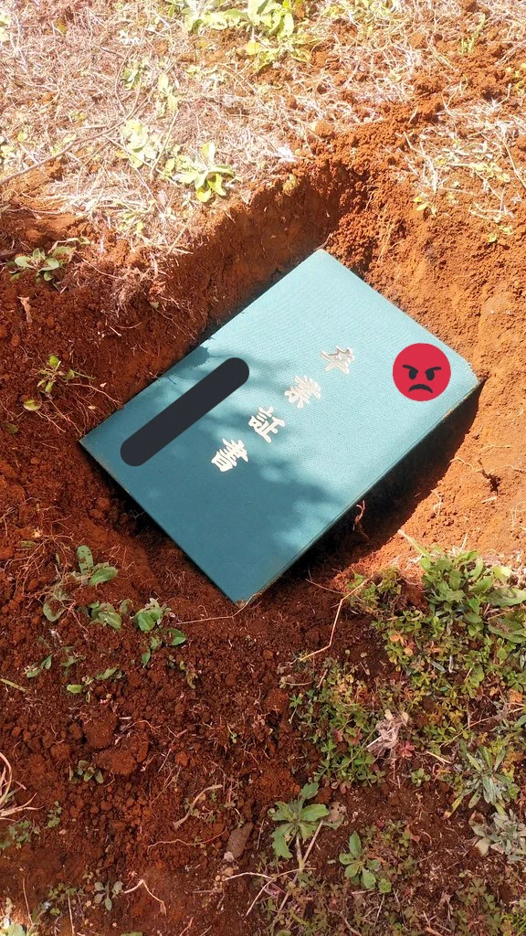 二度と思い出したくないので…卒業証書を庭に埋めてしまった…！