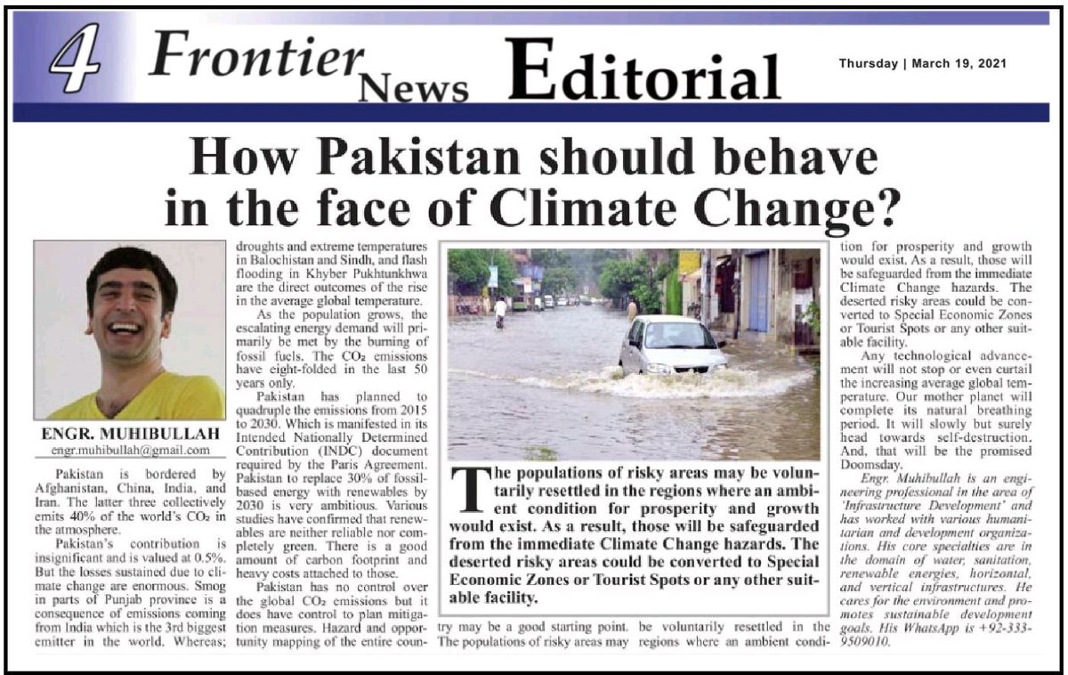 usapzai's tweet photo. This is a short-article aimed to expose our vulnerability of Pakistan. And accordingly to provide one of the solutions which may appear impractical at first glace but is surely not, if we put our sincerely effort.   

Enjoy reading!

#OpEd #ClimateChange #Pakistan https://t.co/lt0afFssLT