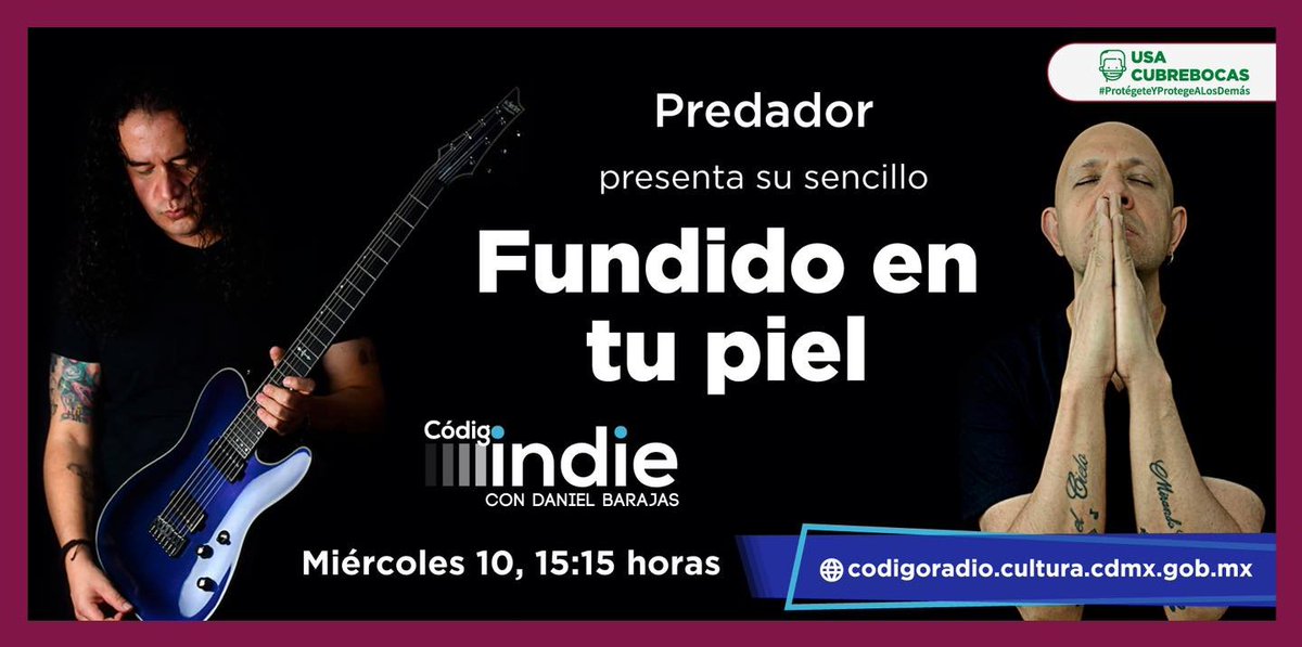 Aquí les dejo el link de la entrevista de <a href="/predadormusic/">PREDADOЯ</a>  en @CodigoCiudadMx Radio Cultural en Línea en el programa de #CodigoIndie con Dani Barajas
codigoradio.cultura.cdmx.gob.mx/.../predador..…