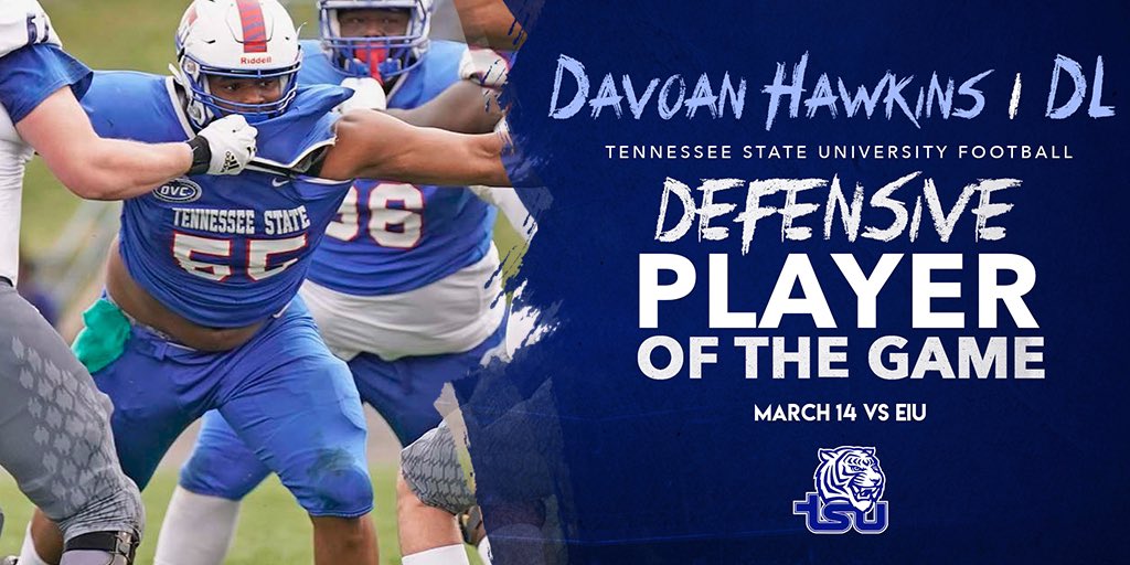 TSUTigersFB's tweet photo. Who Spent Most of the Game in the EIU Backfield?!?
Davoan Hawkins Finished with 3.5 Tackles For Loss, 1.5 Sacks and Seven Tackles, Four Solo
#BigBlueRising https://t.co/2z7p217Ckn