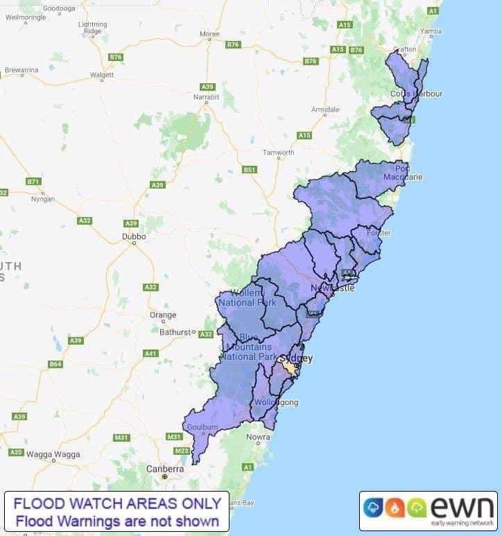 SydneyAlert's tweet photo. 🚨#BREAKING: ⚠️ MORE THAN 20 RIVERS ON ALERT FOR FLOOD WATCH IN NSW.

Mid North Coast, Hunter, Sydney &amp; Illawarra areas.
#SydneyAlert https://t.co/neGH69EHX3