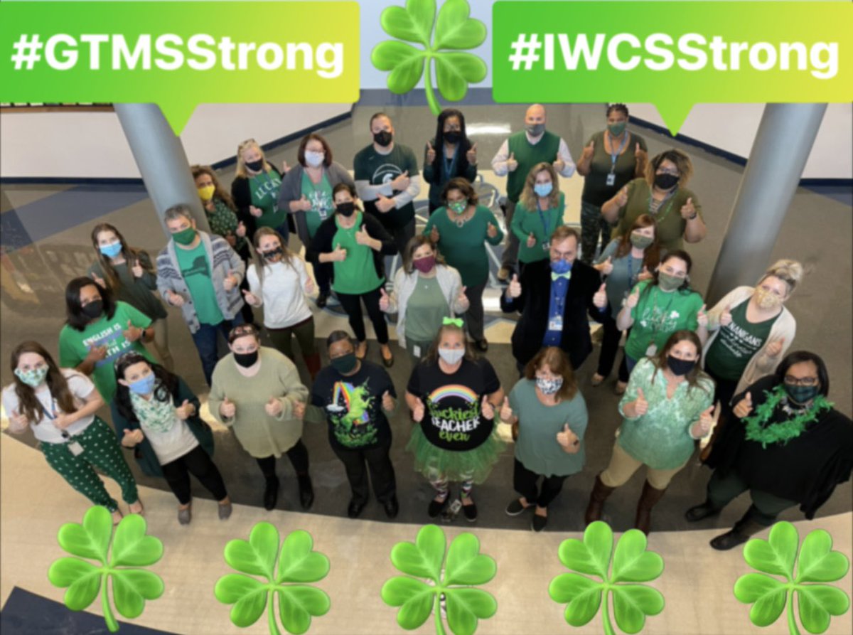 GTMSTitans's tweet photo. Titans wore green today to celebrate both St. Patrick’s Day and also their own resiliency shown throughout this full year since schools were first closed to in person instruction! Titan students and staff have persevered and remained strong! #IWCSStrong #GTMSStrong Go Titans! https://t.co/eBPsr3rjwQ