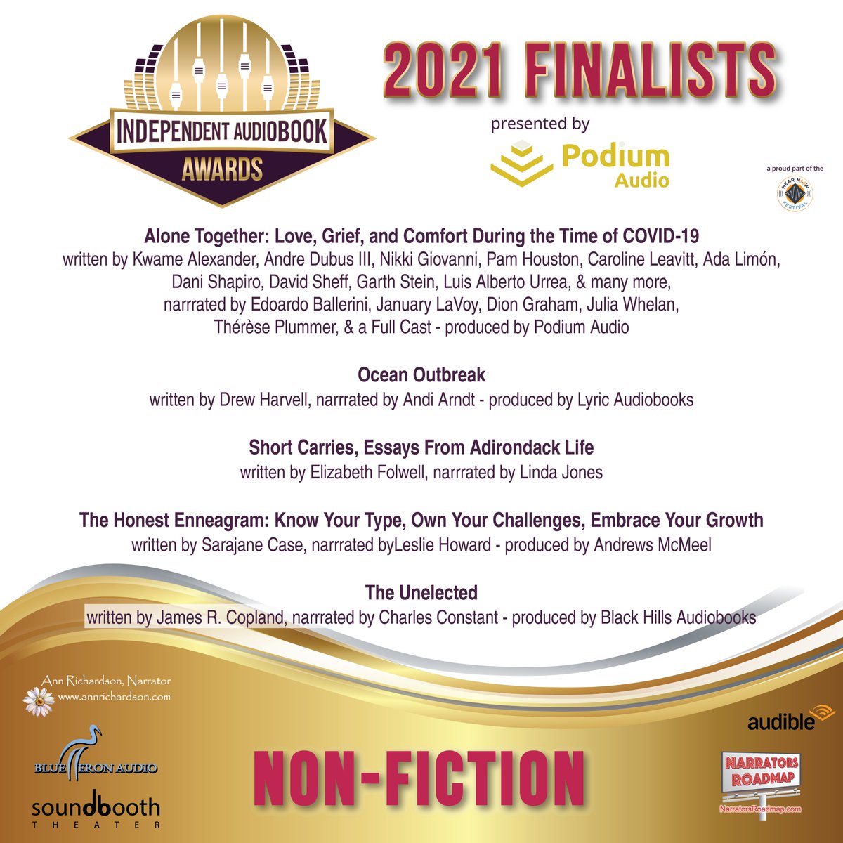 Congrats to our #2021IAA #Finalists in the #NonFiction category! #IndependentAudiobookAwards #Audiobooks #IndieArtists #HearNowFestival