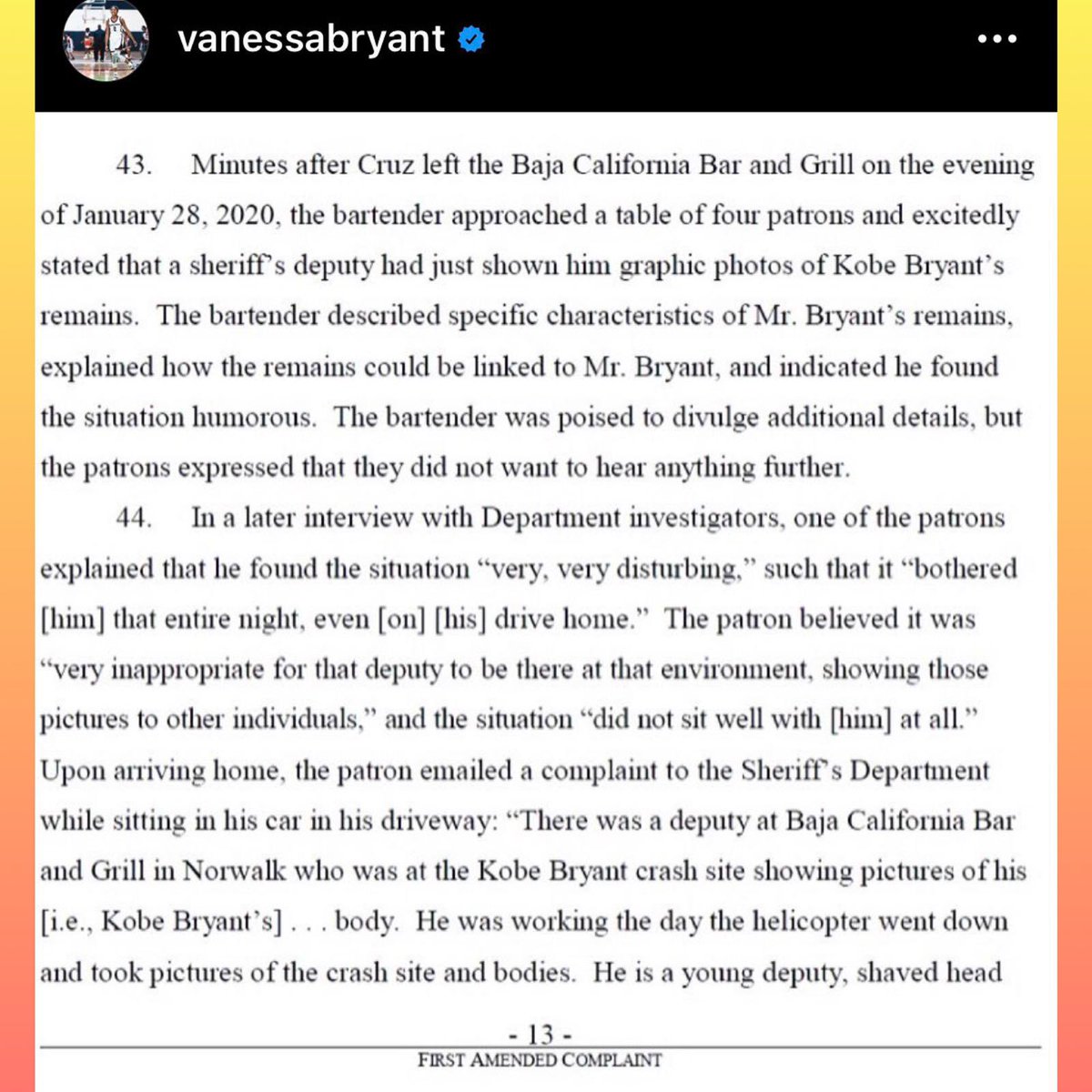 PopCrave's tweet photo. Vanessa Bryant reveals the names of the police officers who took photos of the helicopter crash site that killed her husband, daughter and seven others. https://t.co/hJjgaDodMt