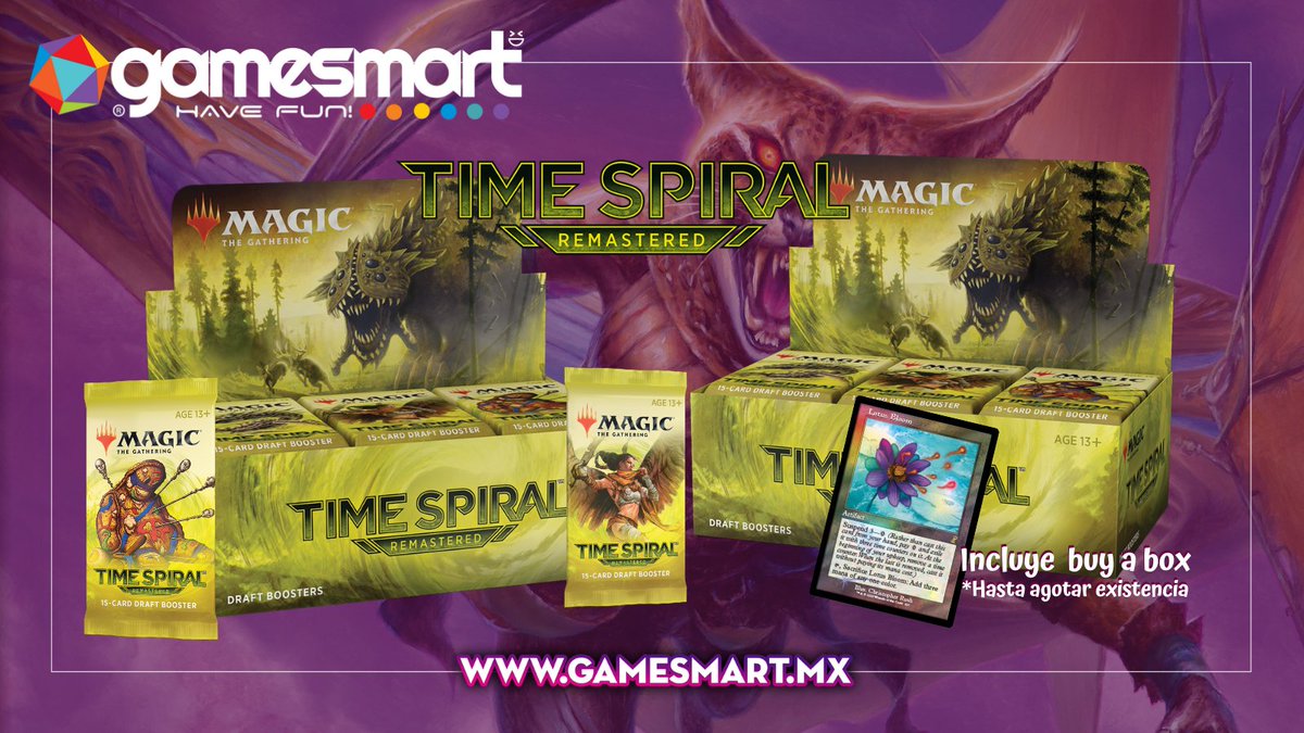 ¡El 19 de marzo podrás adquirir TIME SPIRAL directo en tienda física! ⏳⚡️💫 

⚠️ Incluye buy a box y un sobre promo (*hasta agotar existencias solo en tienda física)⚠️

#TimeSpiralMTG #MTG #HaveFun #new #MTGtimespiral  #México #CDMX