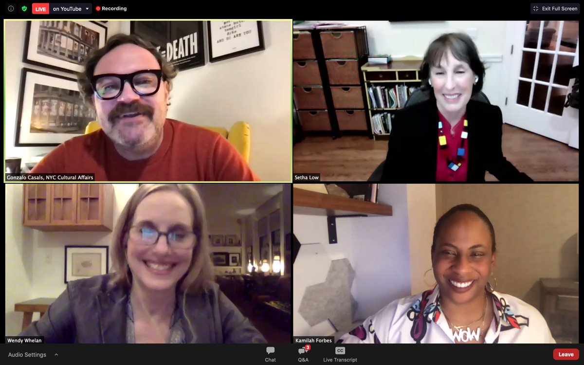 GC_CUNY's tweet photo. Thanks to our panel - @sethalow, @Kamilahf of @ApolloTheater, Wendy Whelan of @nycballet & @GonzaloCasals of @NYCulture – for a great discussion on the future of the arts & public space in NYC. The video will stay up on YouTube. Thanks for watching! #RethinkingNYC https://t.co/Afw5XD8ROA