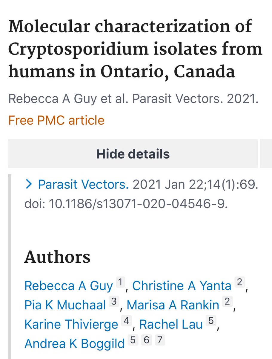 Andrea Boggild, MD (@boggildlab) on Twitter photo ❗️Publication alert❗️Out in <a href="/SpringerNature/">Springer Nature</a> #PARV - Molecular characterization of #Crypto isolates in 🇨🇦. Honoured to collaborate with <a href="/GovCanHealth/">Health Canada and PHAC</a> on this important work demonstrating that 75% of isolates in Ontario are #zoonotic not #anthroponotic :
pubmed.ncbi.nlm.nih.gov/33482898/ ❗️Publication alert❗️Out in <a href="/SpringerNature/">Springer Nature</a> #PARV - Molecular characterization of #Crypto isolates in 🇨🇦. Honoured to collaborate with <a href="/GovCanHealth/">Health Canada and PHAC</a> on this important work demonstrating that 75% of isolates in Ontario are #zoonotic not #anthroponotic :
pubmed.ncbi.nlm.nih.gov/33482898/