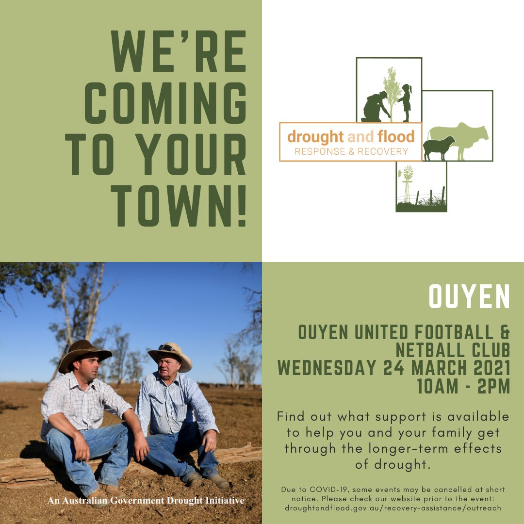 MsfMallee's tweet photo. Drought &amp; Flood Aus are coming to Werrimull &amp; Ouyen, Vic!
The Drought &amp; Flood Response team are heading to Ouyen on Wed 24 Mar &amp; then onto Werrimull on Wed 31 Mar to provide locals support + advice on the drought &amp; challenges like COVID-19. @droughtfloodaus https://t.co/knfHAZogiU
