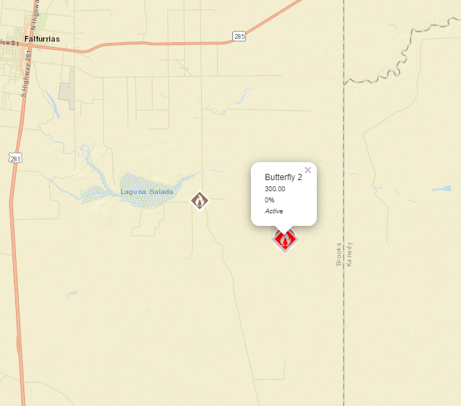 AllHazardsTFS's tweet photo. Alert: Texas A&M Forest Service is responding to a request for assistance on the #Butterfly2Fire in Brooks County. The fire is an estimated 300 acres and 0% contained. This fire is located near the #ButterflyFire from last week. #txfire https://t.co/EQ9h9ggZcH