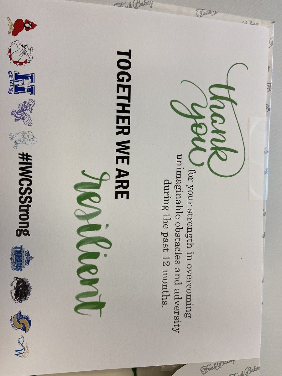 tweetkbb's tweet photo. Together We are REsilient @IWCSchools. Thanks to our CO staff for making today a little sweeter. Life is better with a slice of cake. #IWCSStrong #GTMSStrong #2020REvision https://t.co/wMtNYC7tOm