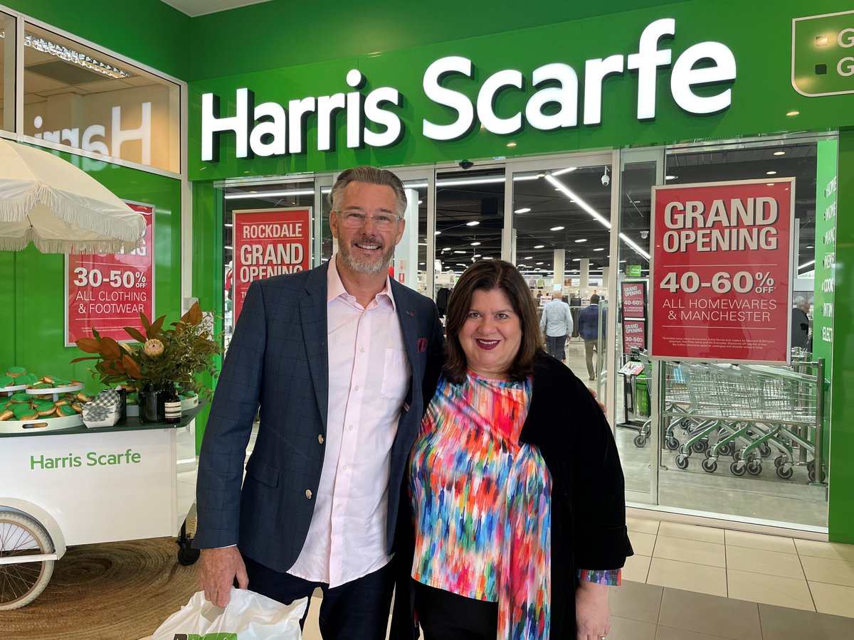 Today President Zac Fried and CEO <a href="/PhilippaKelly_/">Philippa Kelly</a> were joined by <a href="/livingroomtv/">The Living Room</a> host <a href="/Baz_DuBois/">Barry Du Bois</a> at the #GrandOpening of <a href="/HarrisScarfe/">Harris Scarfe</a> Rockdale.

This is the first Harris Scarfe store in Sydney and is located in the Spotlight Rockdale building (381-391 Princes Hwy).

#Retail