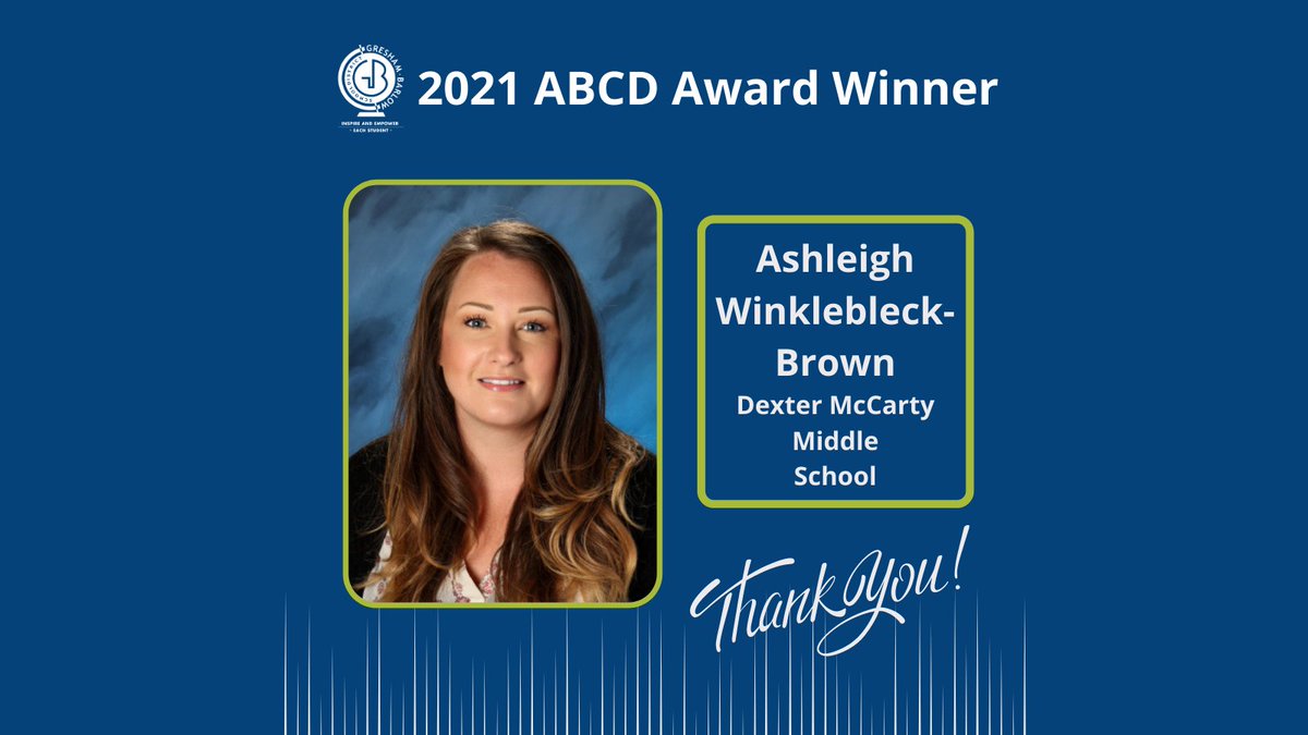 Congratulations to <a href="/DMMShornets/">Dexter McCarty MS</a> head secretary Ashleigh Winklebleck-Brown for earning the ABCD (Above and Beyond the Call of Duty) Award. This award recognizes classified staff members who are dedicated, inspiring, and go the extra mile for our students.