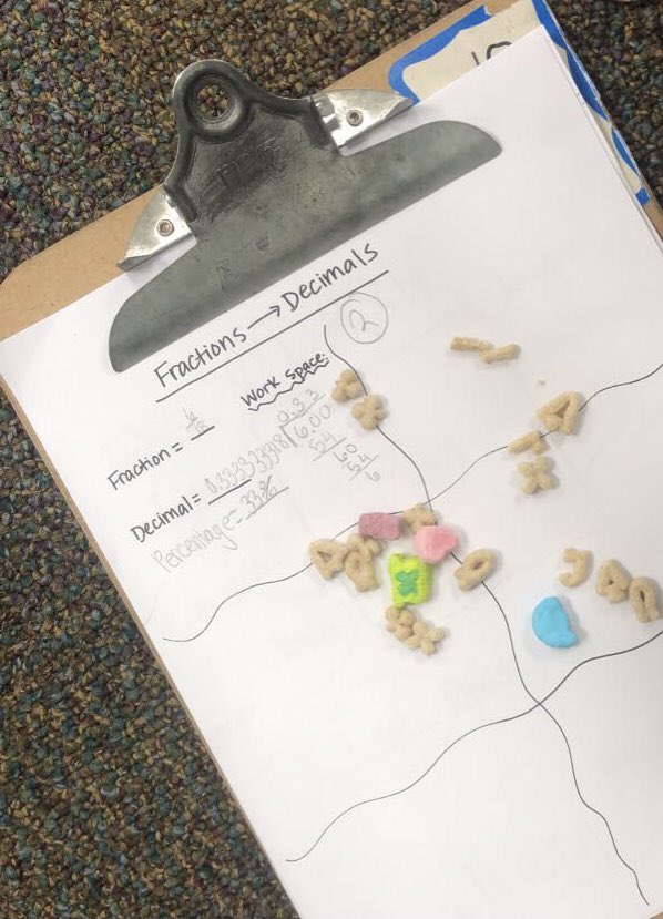 mssmith_marsh's tweet photo. Practiced some higher level math skills in 4th grade today with this fraction ➡️ decimal lucky charms activity 🍀🌈 #festive https://t.co/0LY2fYR1Eq