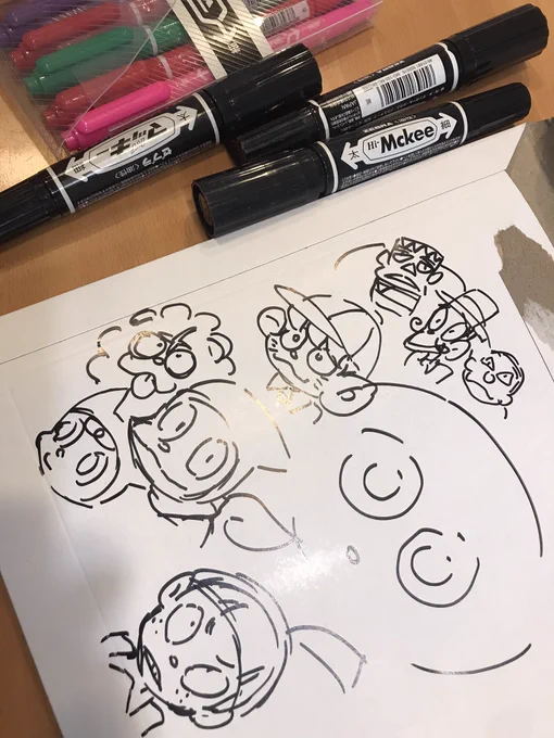 色紙を描くことになったので、本番前の試し書きなぜ藤子Aキャラなのか深く考えてはいけない?同じアナログ描きでもラクガキとか大ラフは気楽で好きなのですが腕を壊して以降の仕事絵はすっかりデジタルメインなので、たまに提出する必要があるアナログ描きは緊張するのですよ? 