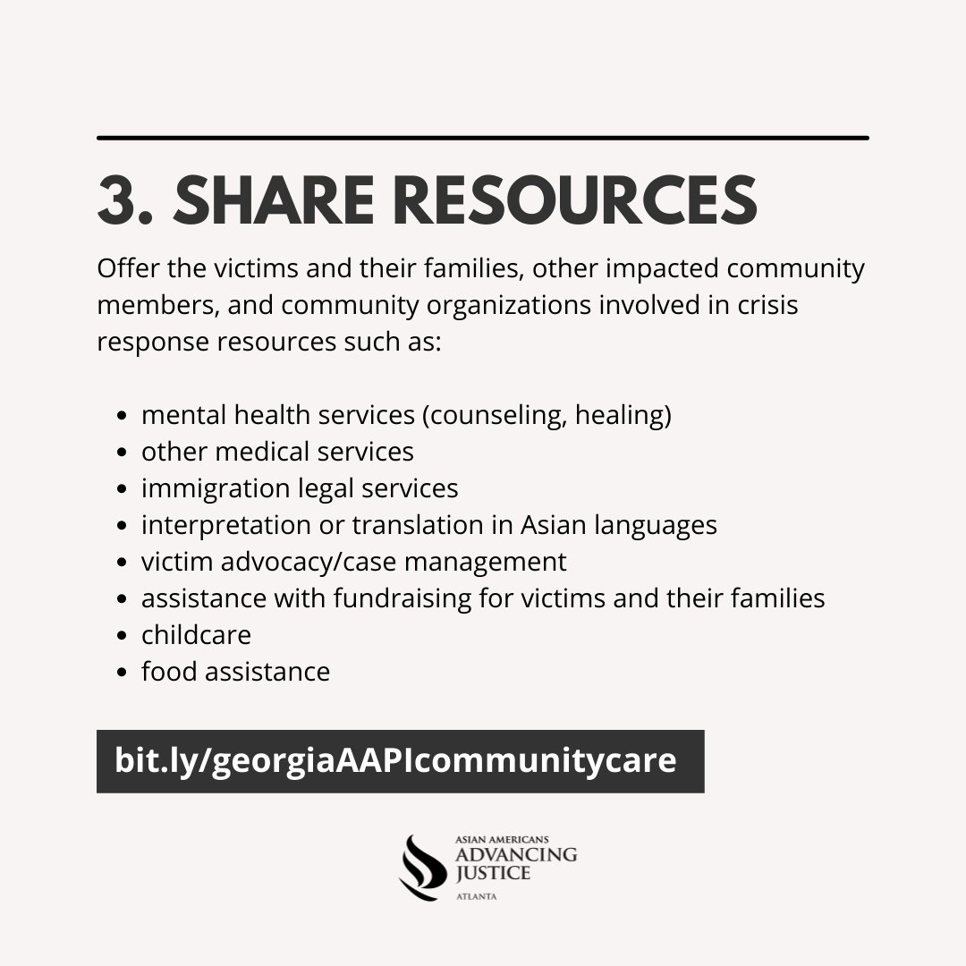 As we collectively grieve and respond to the violent attack on our community, we must center the needs of those most directly impacted. We're calling on you, our allies in #Georgia and across the country, to join us by providing support for our communities. #StopAsianHate