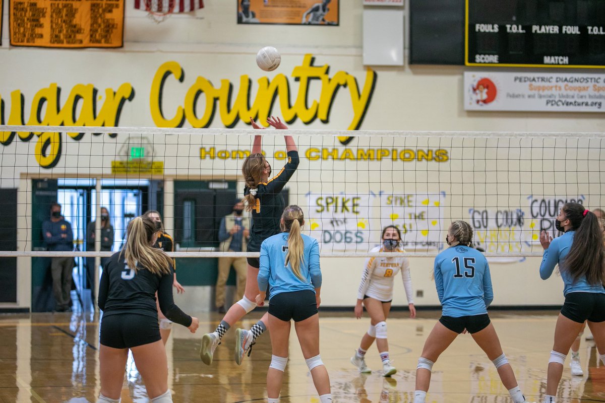 vhs_cougars's tweet photo. Varsity Girls Volleyball def. the Buena Bulldogs in hard fought 5 set match. It wasn’t the VHS vs. BHS crosstown rivalry crowd but that didn’t stop these Athletes from giving a 100% effort! 💛🖤Cougar Pride🖤💛
@vcspreps @VHSVenturaHigh 
3/16/2021 https://t.co/7rWvZ5zgqb