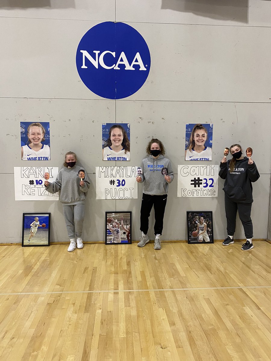 WheatonWBB's tweet photo. No better way to end senior night than with a WIN!! Carli, Karli & Mikayla were able to celebrate with their families... in COVID style😆🦁
HUGE THANK YOU to all Wheaton staff for giving us the opportunity to celebrate our seniors & compete! @GavinViano @GoLyons_AAD #WheatonWay https://t.co/zyfeRMRrLZ