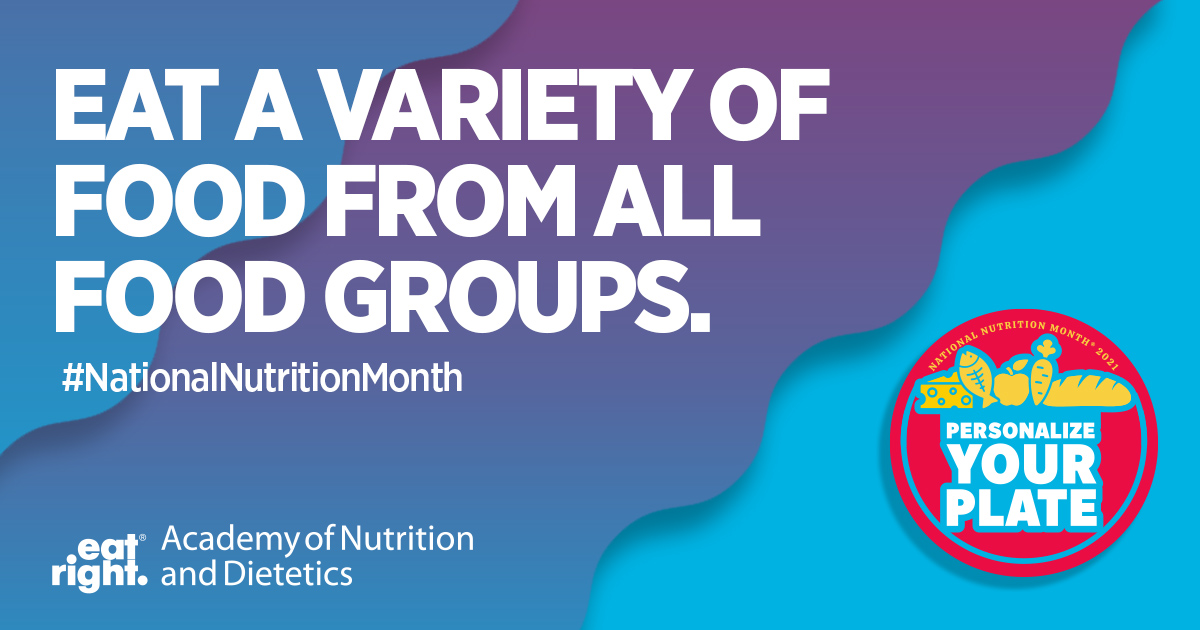 lifecycleRDN's tweet photo. During #NationalNutritionMonth and beyond, choose nutrient-rich foods that represent the five basic food groups. Use these tips to get started: https://t.co/62cdWC84mW https://t.co/Vv8nzT6aeP