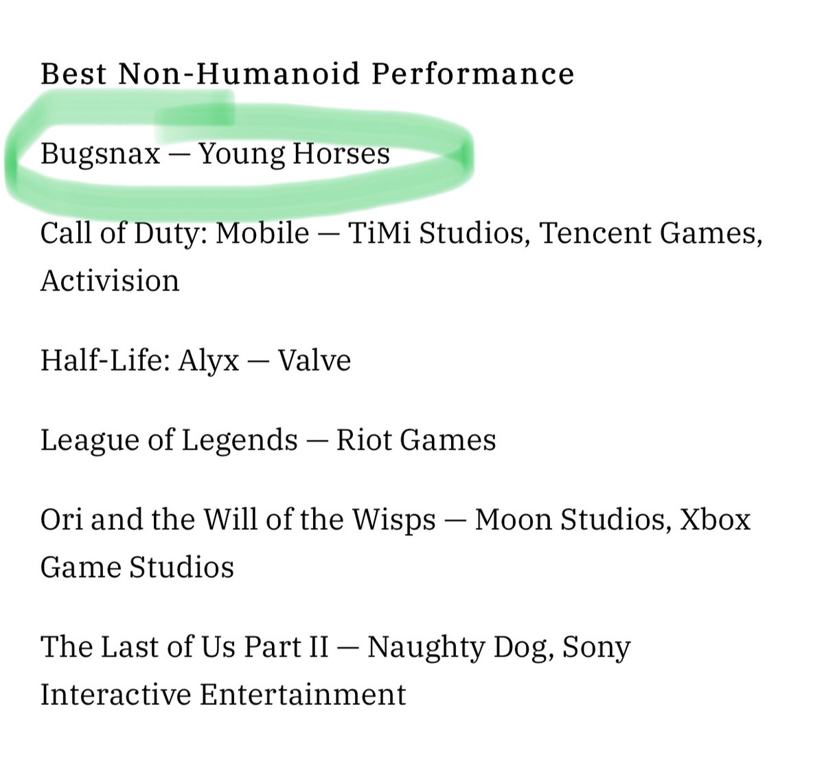 mcsurics's tweet photo. Woohoo!! #bugsnax dialogue was nominated for three Game Audio Network Guild awards!!! So proud of this project, this cast, and our team at @Brightskull. Congrats to everyone and to our fellow nominees ❤️❤️❤️ https://t.co/i70C06FFfz