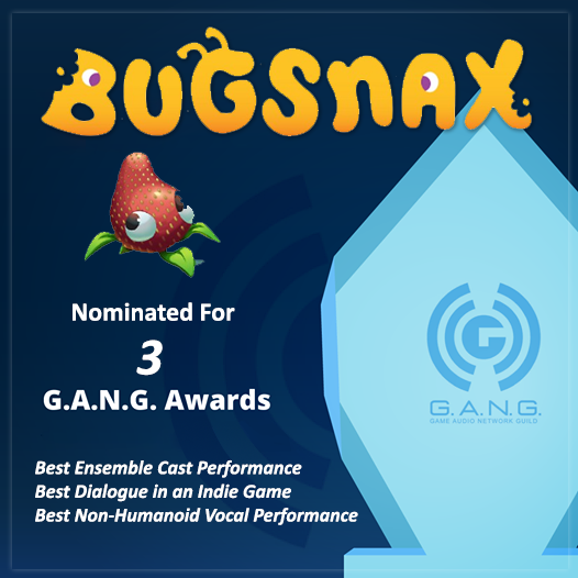 mcsurics's tweet photo. Woohoo!! #bugsnax dialogue was nominated for three Game Audio Network Guild awards!!! So proud of this project, this cast, and our team at @Brightskull. Congrats to everyone and to our fellow nominees ❤️❤️❤️ https://t.co/i70C06FFfz