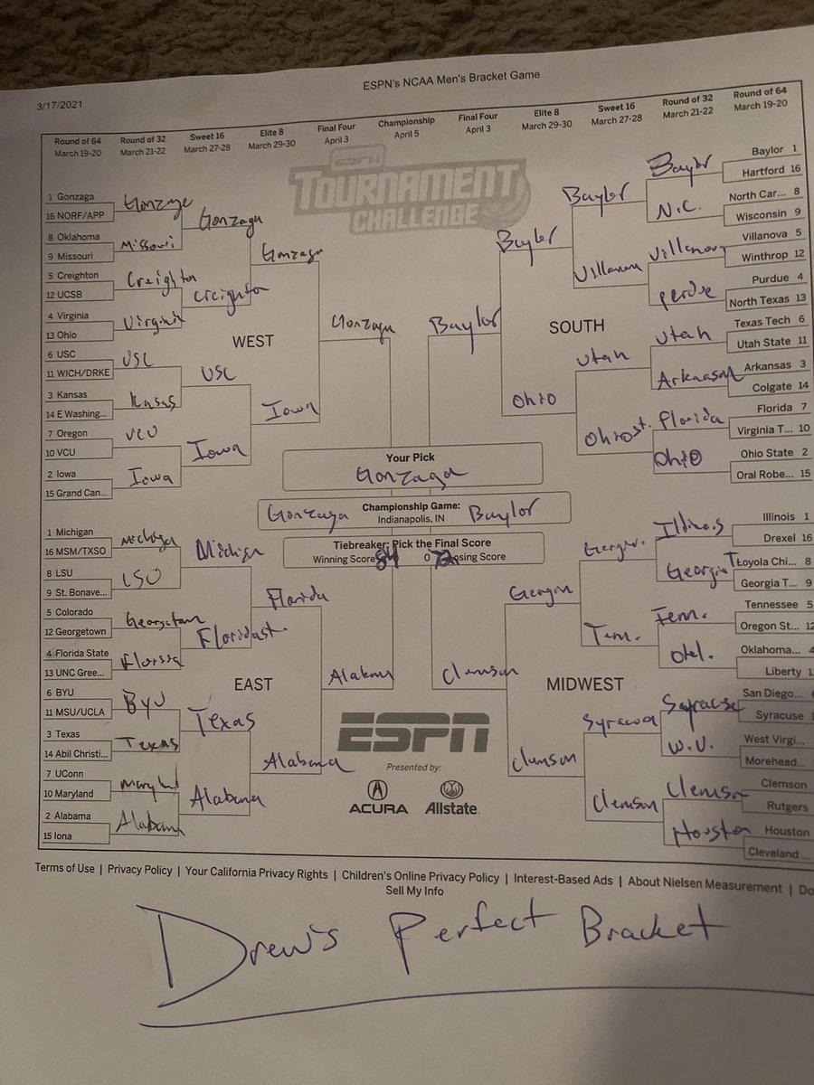 newrock1041's tweet image. So here we go! The inner office New Rock-@940ESPN brackets are in. Let’s see who gets bragging rights in the building. Or gets their bracket broken immediately this week 
#marchmadness #hammerandrevdidonetoo
#twitteronlyallowssomanypics