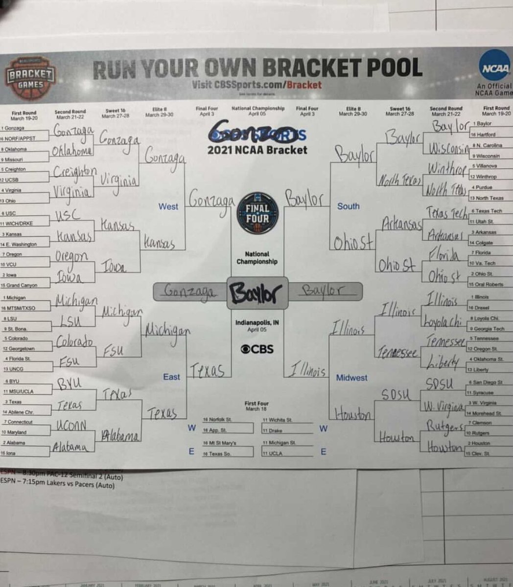 newrock1041's tweet image. So here we go! The inner office New Rock-@940ESPN brackets are in. Let’s see who gets bragging rights in the building. Or gets their bracket broken immediately this week 
#marchmadness #hammerandrevdidonetoo
#twitteronlyallowssomanypics