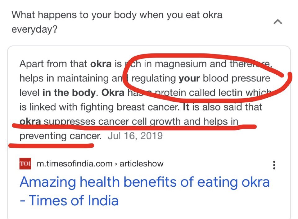 PrestinLSmith's tweet photo. So after eating about a jar of okra every week for months now... I decided I’d look up the health facts on it... best possible health fact considering I forget to take my blood pressure medicine like every day 🙃 #eatyaokra https://t.co/eBAdqJbYZq