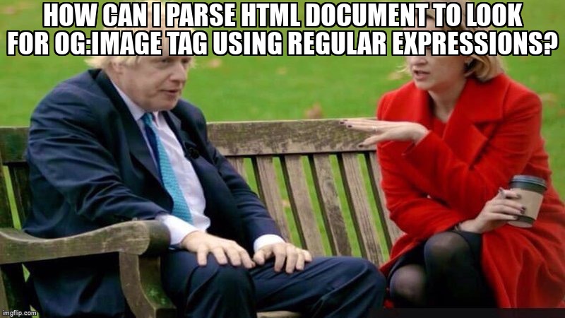overflow_meme's tweet image. How can I parse HTML Document to look for og:image tag using regular expressions? stackoverflow.com/questions/1792… #csharp #htmlparsing #regex