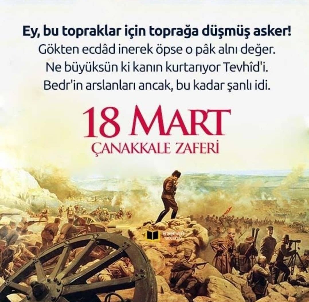 18 Mart 1915, Türk tarihinde bir askeri ve siyasi başarı olmaktan öte inanç, azim ve yiğitlikle örülmüş bir destanın yaradılış tarihidir. Zaferiniz kutlu olsun…
#CanakkaleGecilmez
#18martcanakkalezaferi