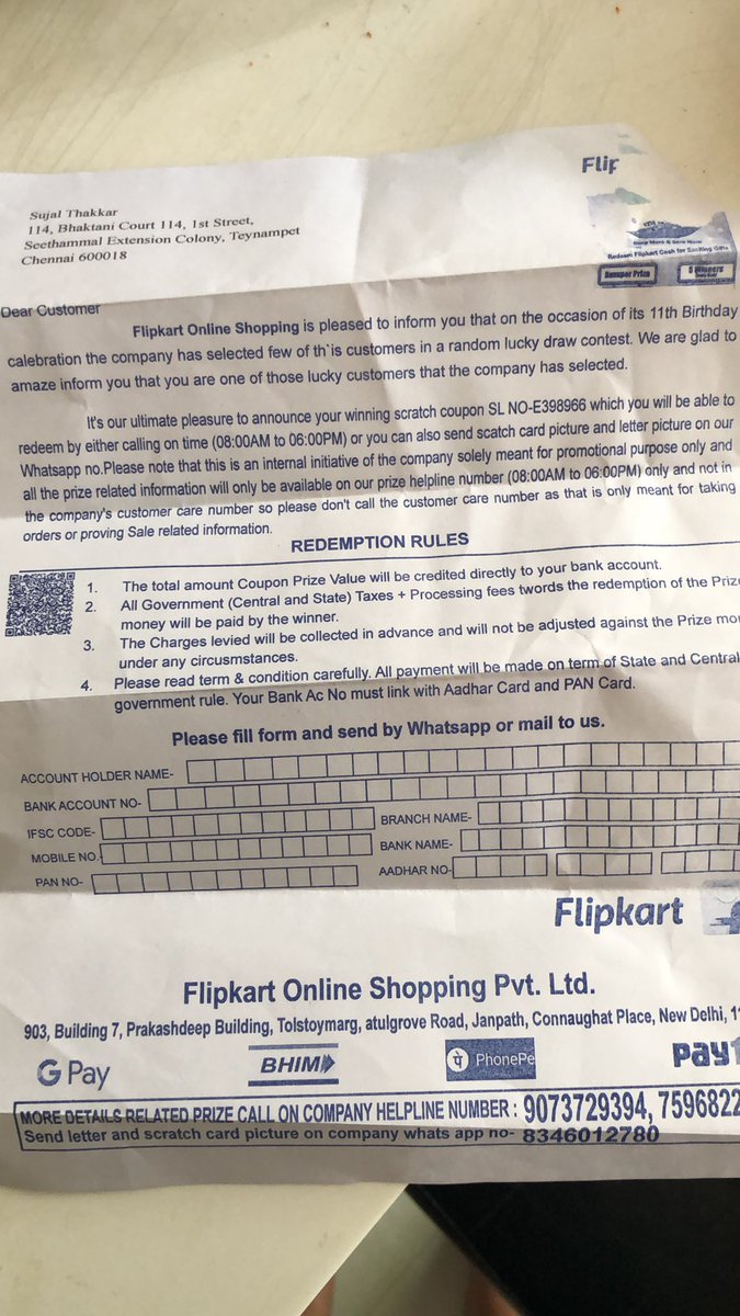 hgari0's tweet photo. @flipkartsupport I need to verify if the redemption voucher I received for your 11th anniversary is true or fake? https://t.co/kPPse2qKdG