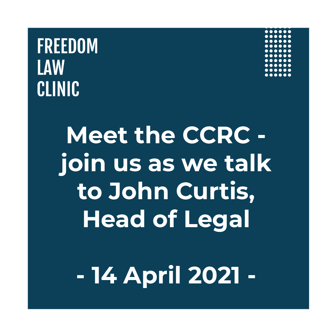 Meet the CCRC - join us on 14 April as we talk to John Curtis, Head of Legal at the Criminal Cases Review Commission and gain invaluable insight into the Commission's approach to cases.
buff.ly/3rXccU7
