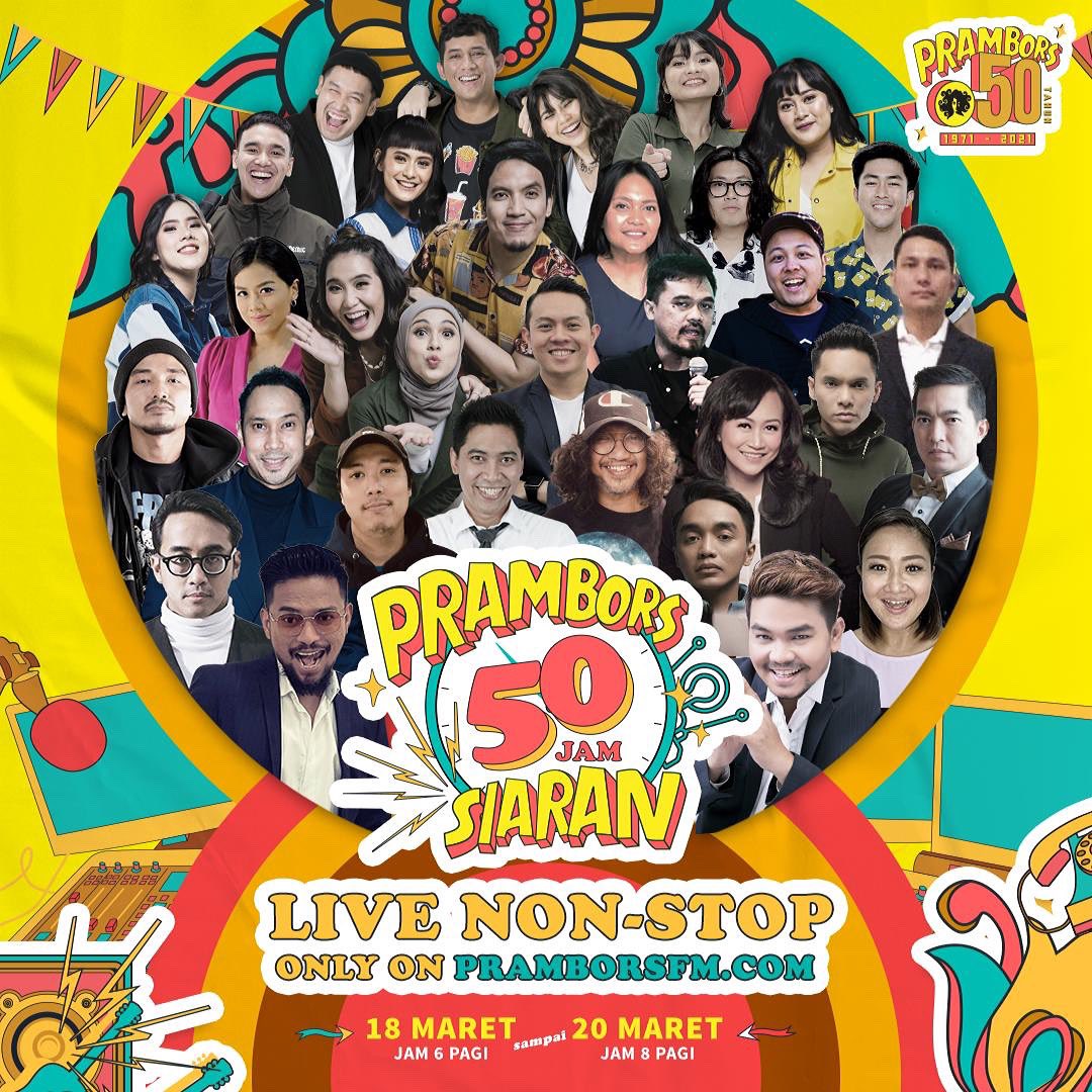 Dalam rangka merayakan ulang tahun ke-50, <a href="/Prambors/">prambors</a> bringing the legends back to the studio! 🔥

Wadyabala kesayangan lo dari tahun ke tahun bakalan siaran LIVE 50 Jam NON STOP dr 18 Maret pukul 06.00 WIB - 20 Maret pukul 08.00 WIB!

Siapa yang udah siap?? ✨

#Prambors50th