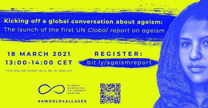 Today @WHO and partners @UNHumanRights, @UNDESA & @UNFPA launch the first Global report on ageism. Join the global conversation on #ageism at 13:00-14:00 CET. Register here: bit.ly/ageismreport
#AWorld4AllAges @UNDecadeAgeing  @AlanaOfficer @ABanerjeeWHO